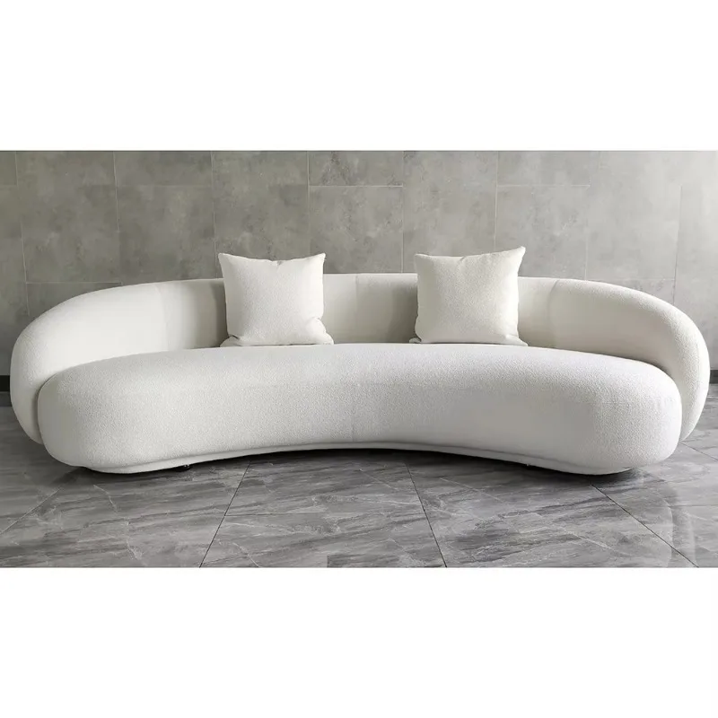 Nordic Modern Stylish White Boucle Fabric Semi Circle Curved Luxury Home Furniture Moon Shape Couch Living Room Sofa Set