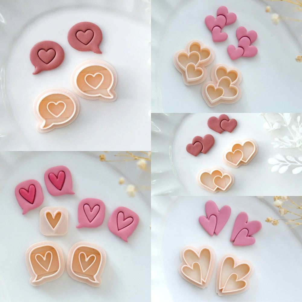 Love Conversation Valentines Day Clay Cutters Double Heart Cutting Molds Cute Clay Cutter Set Clay Tools Stud Earrings Cutters