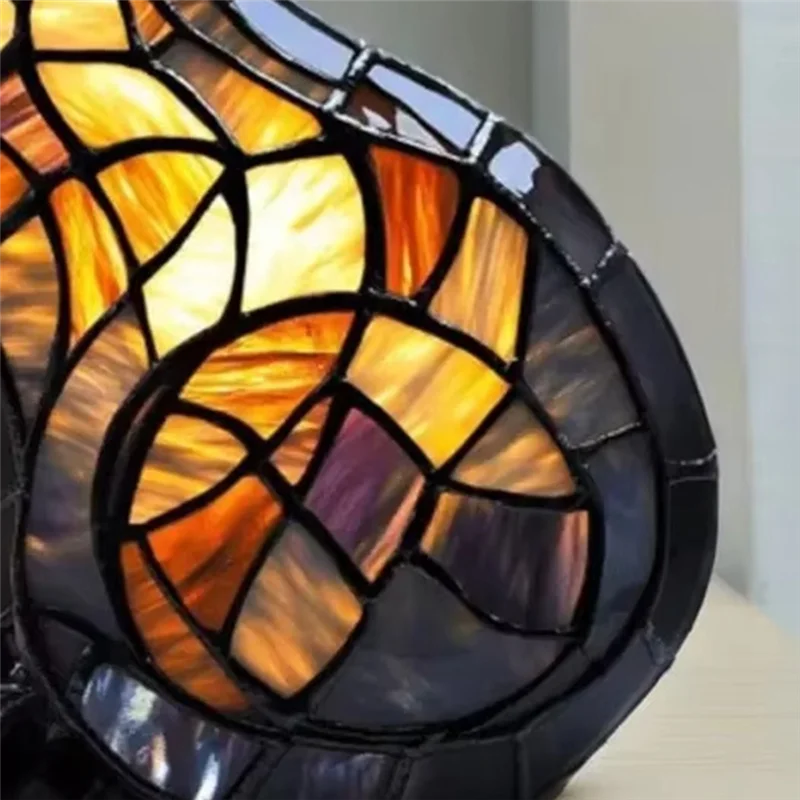 ABKP-Retro Stained Glass Cat Lamp 3D Stained Resin Cute Tabletop Pet Led Table Light Home Bedroom High Quality