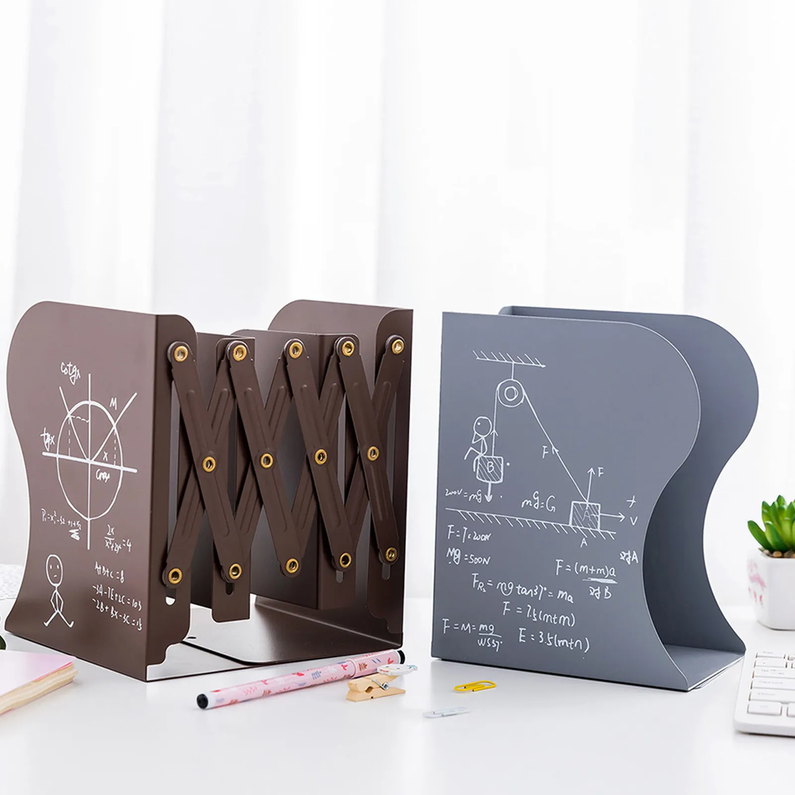 1Pcs Metal Adjustable Retractable Bookends Heavy-duty Metal Book Stand For Home Office Desk Organizer Book