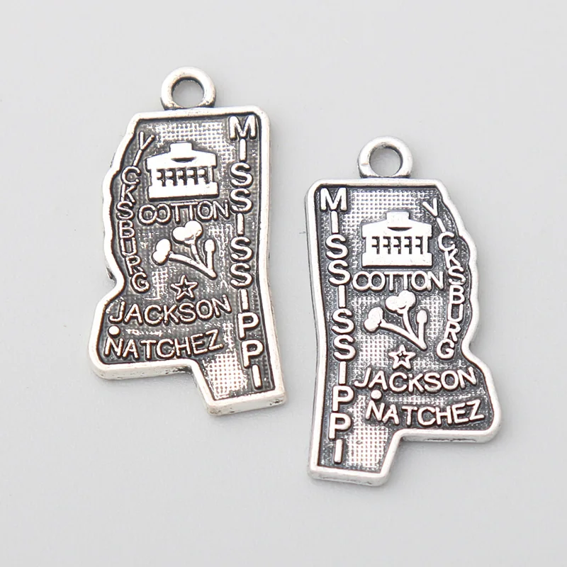 Fashion Alloy Mississippi State Map Pendant Charms 13*24mm 50pcs AAC632