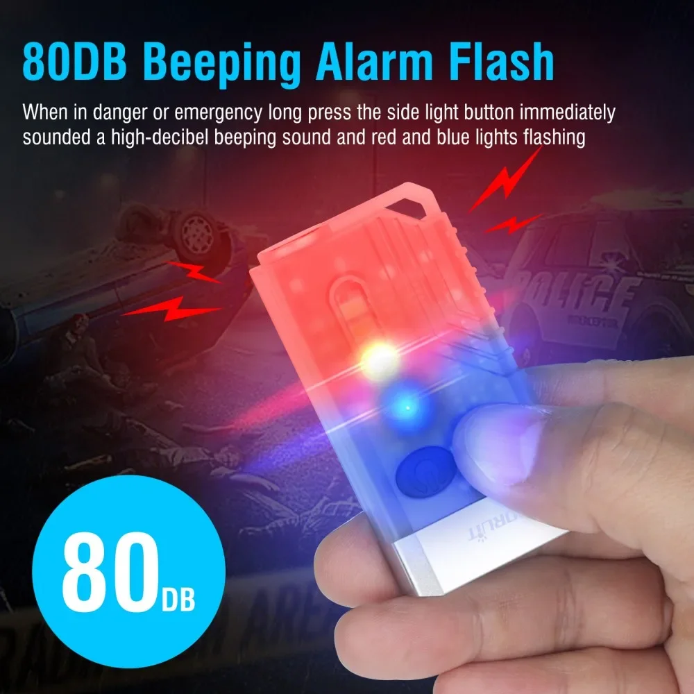BORUiT V10 1000LM EDC Keychain Flashlight UV LED Type-C Rechargeable Work Light Torch with Magnet Buzzer Pocket Lantern