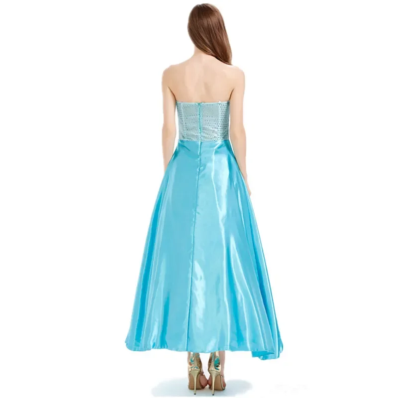 princesa cuento hadas para mujer, Top tubo azul claro, vestido largo con capa Sexy, Cosplay Halloween