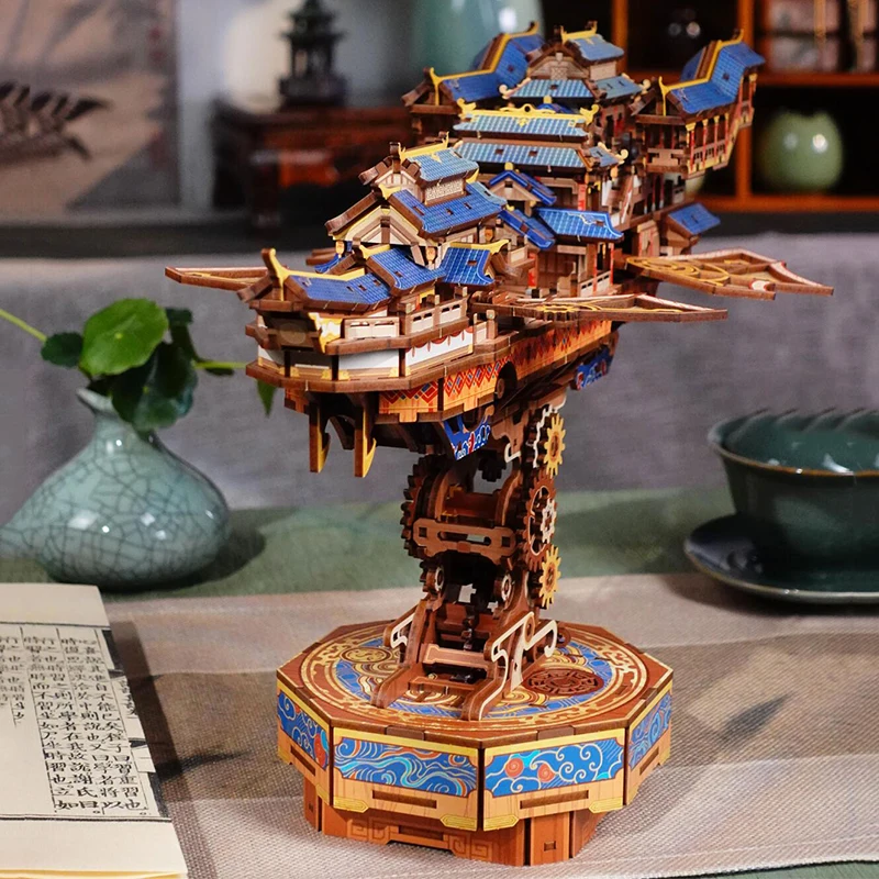 Drewniane puzzle 3D Wind Voyager Zmontowane miniaturowe zestawy modeli Mechaniczne przekładnie obrotowe Puzzle dla przyjaciół Prezenty urodzinowe