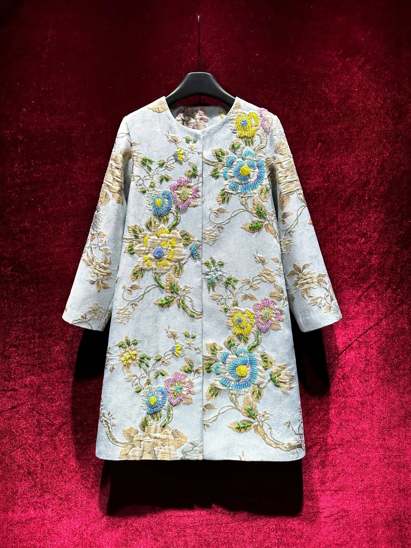 ZAMOR HIGH END Luxurious Chinese Style Heavy Beaded Embroidery Jacquard Trench Coat Women's Loose Mid-Length Slim Versatile Oute