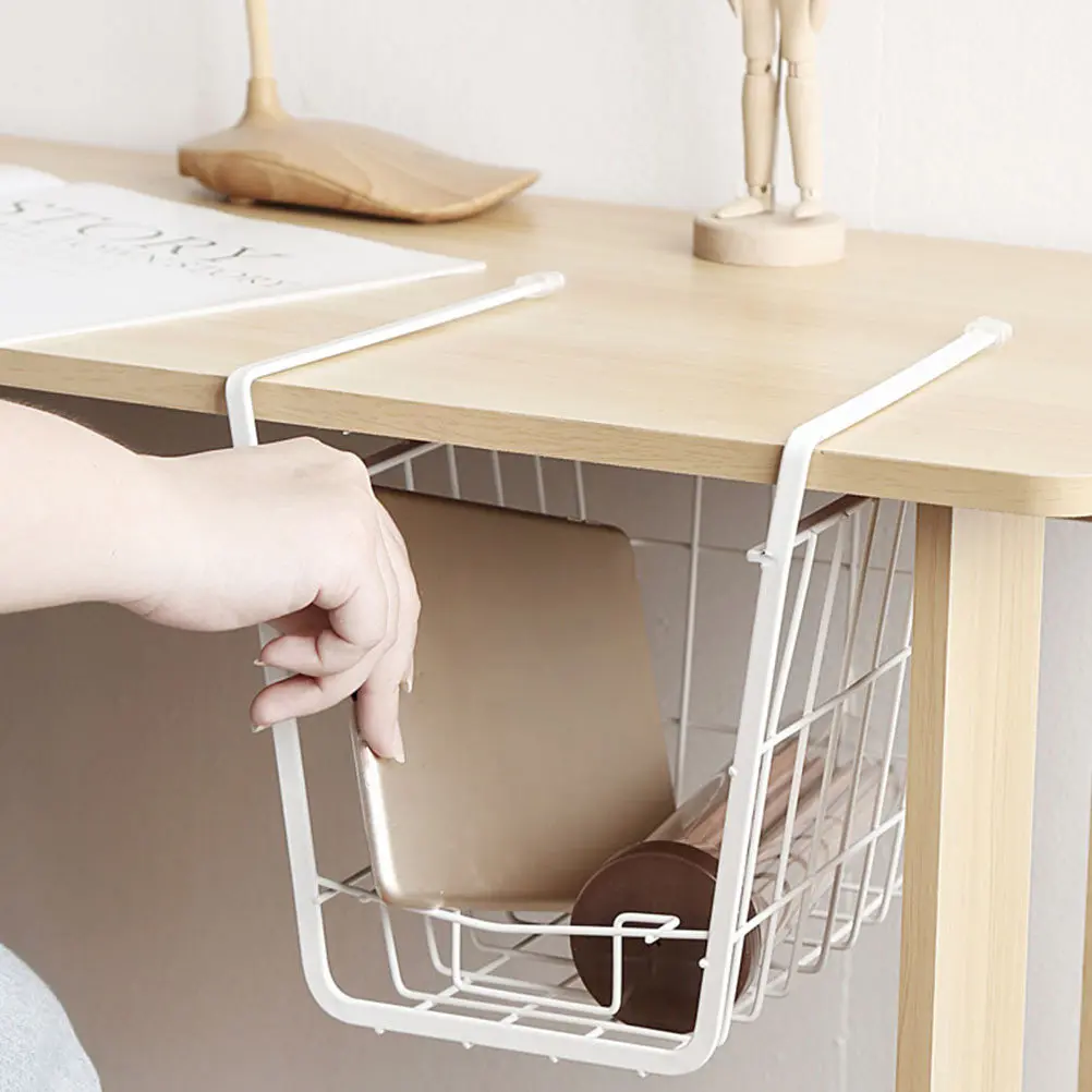 

1pc Kitchen Storage Rack Iron Grid Hanging Basket Drainage Bathroom Organizer Household Multi-Function Shelf White