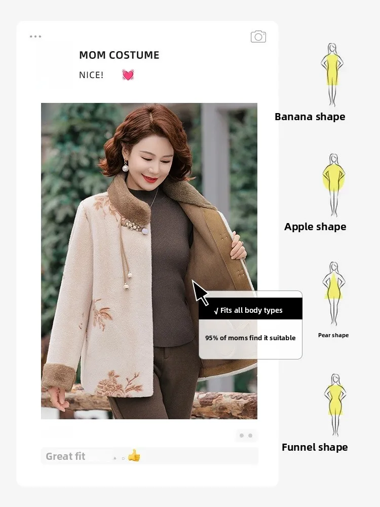 新作中国風スリムママ秋冬ベルベットジャケット2024新モデル中高年向け秋冬コートレザーファー