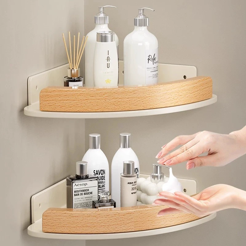 Holz-Aluminium Badezimmer-Regal Organizer Eckregal Shampoo-Aufbewahrungsregal Duschwandregal Eckregal Dreieckiges Regal