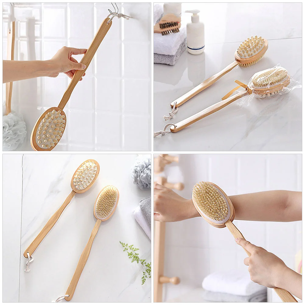 Back Scraper Wooden Long-handled Shower Brush Scrubber for Men Cleaning Dry Brushing Body Exfoliating Tub