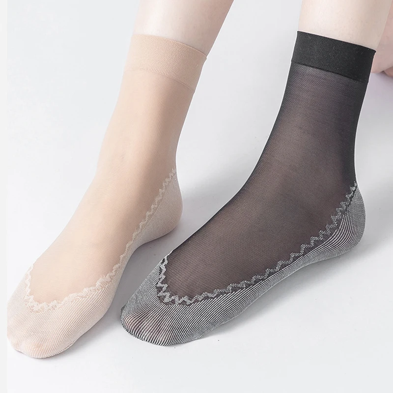 Translucent Short Stockings Women Breathable Tight Socks Thin Knee High Socks Comfortable Silk Boat Socks Solid Female Socking