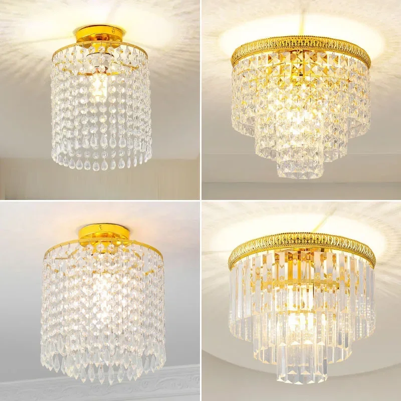 

Golden crystal ceiling light, hallway light, simple and modern creative crystal light, bedroom balcony