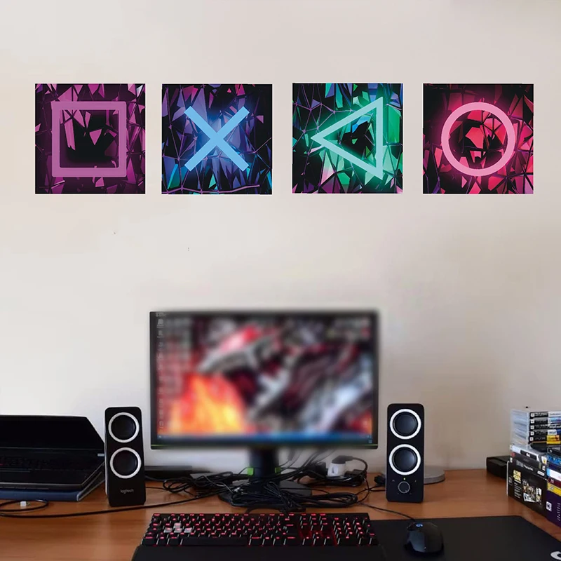 4 قطعة غرفة ألعاب الأطفال لعبة الجدار الديكور ملصق ملصقات الشارات ذاتية اللصق النيون الصبي غرفة نوم ألعاب بولي كلوريد الفينيل الجدار ملصق ديكور #4
