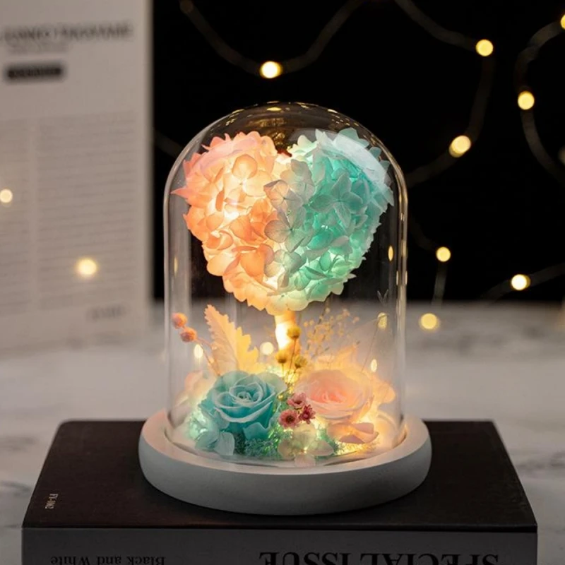 

10*15cm Preserved Flower Glass Dome Vase Home Decor Light White Base Transparent Cover Wedding Birthday DIY Friend Favor Gift