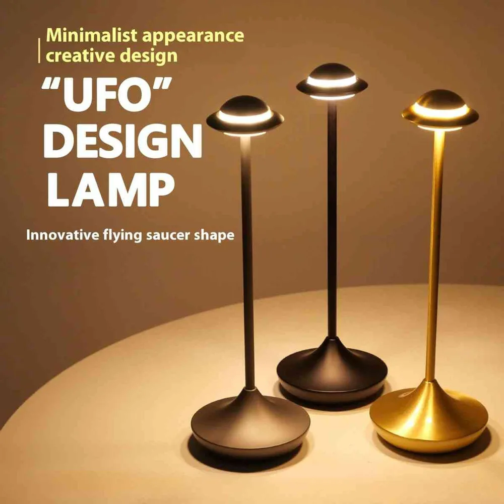 Metal UFO Table Lamp Creative Rechargeable Night Light for Bedroom Bar Cafe Mood Lighting Unique Gift Idea 3 Colors