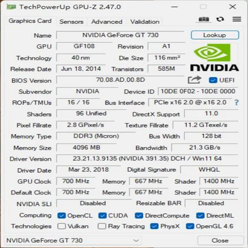 Imagen 2 del producto Tarjeta de vídeo SEJISHI SJS GeForce GT730 tarjetas Vga de pantalla 4GB DDR3 128Bit tarjeta gráfica de ordenador para juegos PC GT 730 4G D3 HDMI DVI