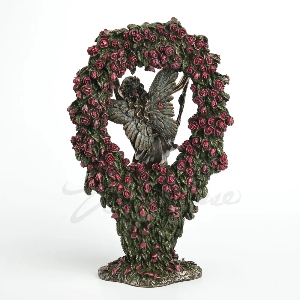 Vintage Angel on Swing Rose Wreath Sculpture Resin Figurine Home Decor Ornament for Living Room Bedroom Garden Patio Decor Gift