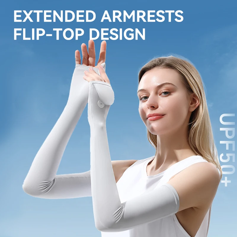 Manicotti protettivi per il ghiaccio, manicotti protettivi per il sole con braccio esteso in seta ghiacciata con design ribaltabile per la protezione solare durante la guida