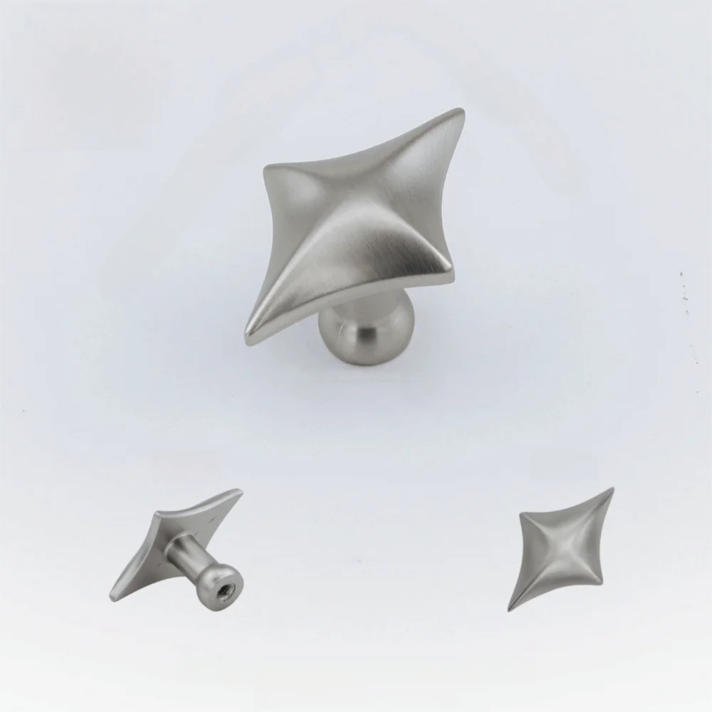 Four Point Star Cabinet Knobs Zinc Alloy Gloss Silver Furniture Handles Nordic Light Luxury Modern Minimalist