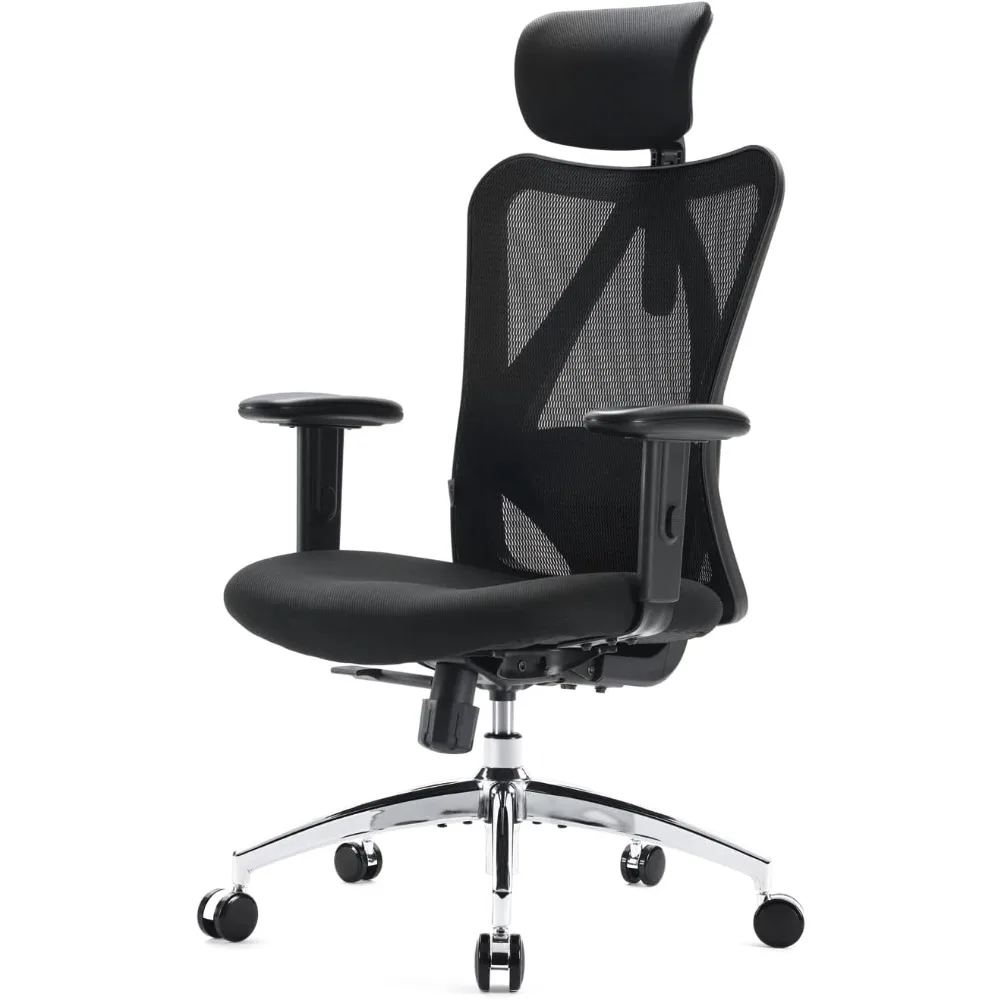 

Ergonomic Office Chair, Adjustable Headrest with 2D Armrest Lumbar Support and PU Wheels Swivel Tilt Function Black