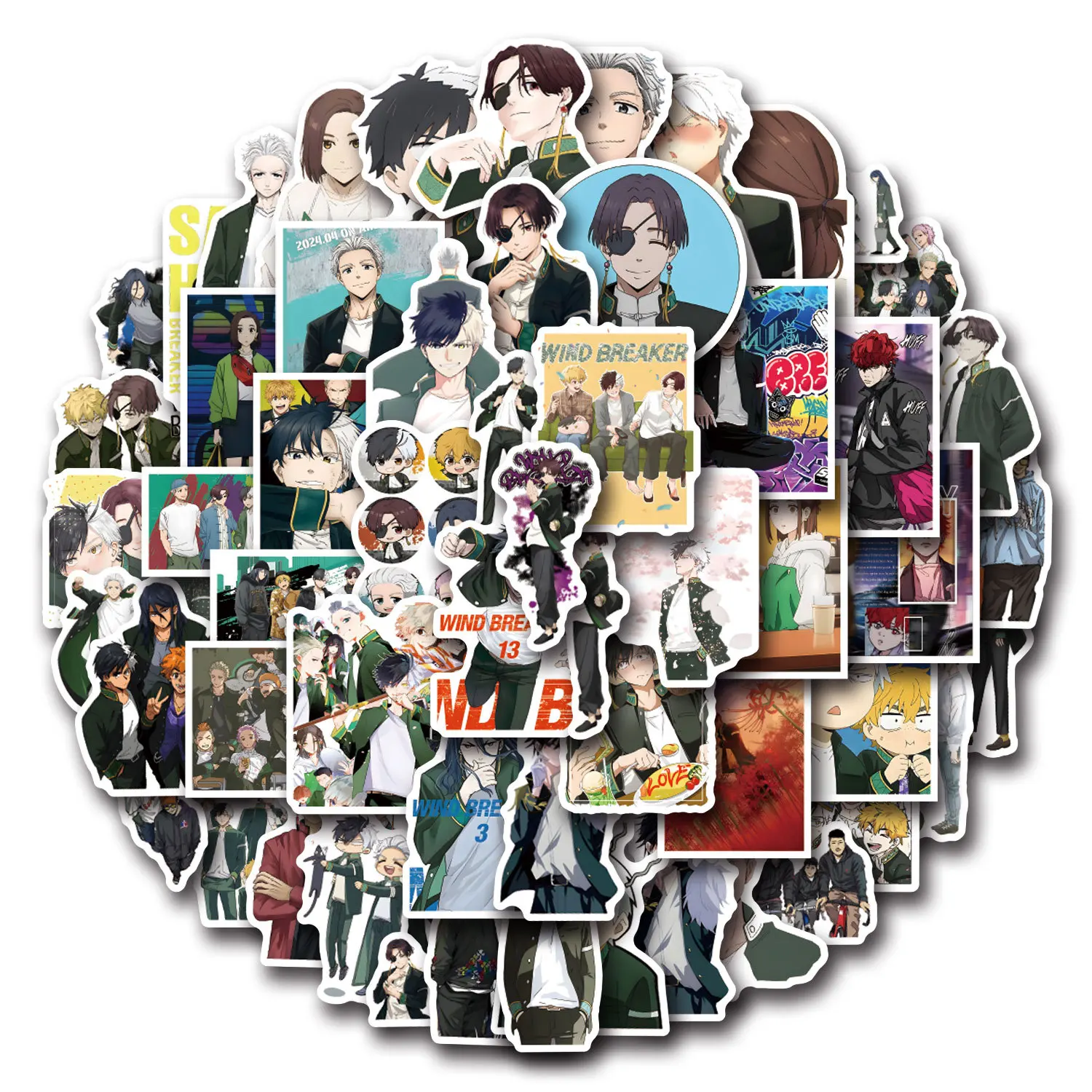55Pcs Cartoon Wind Breaker Stickers DIY Stickers Scrapbooking Phone Luggage Skateboard Waterproof Decals