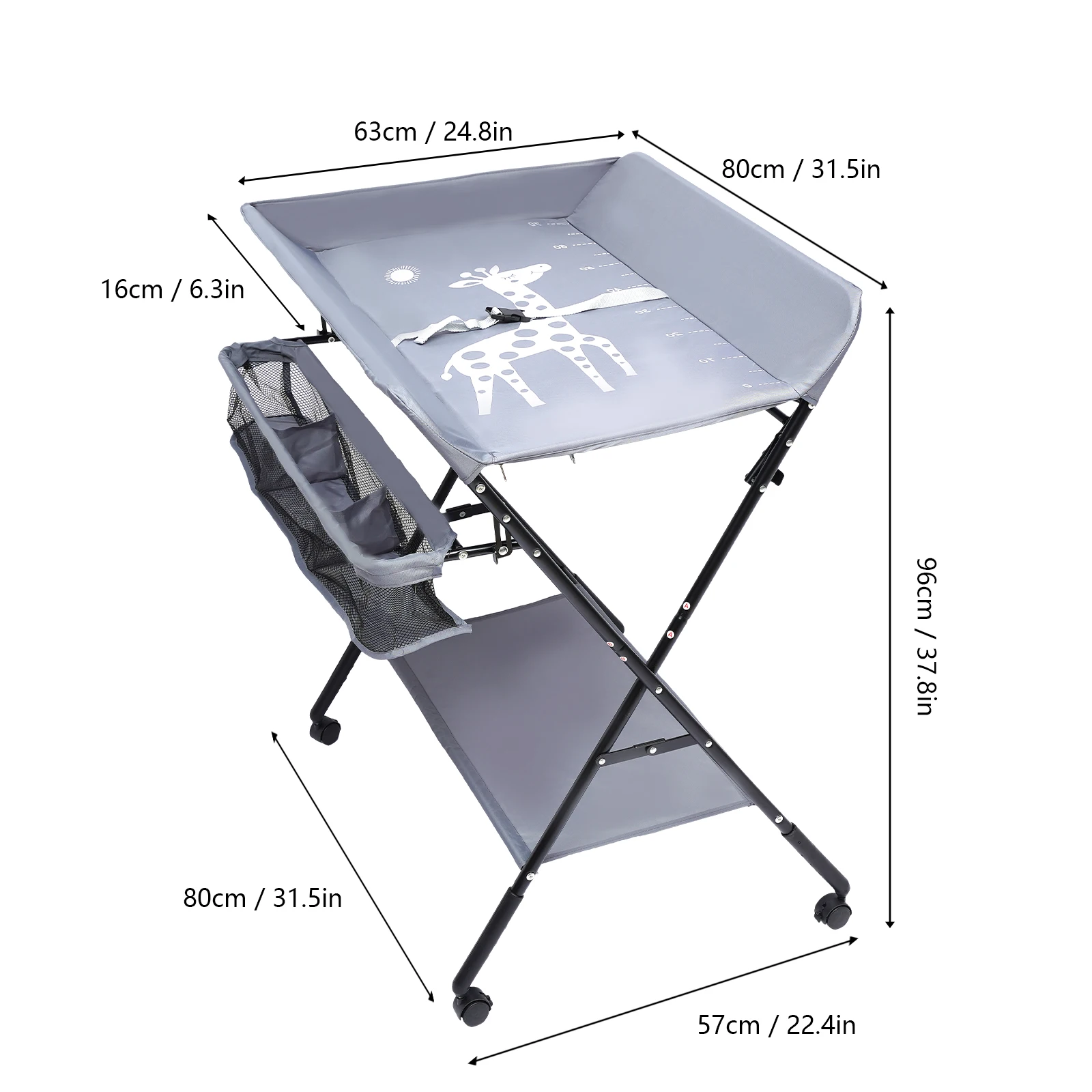 Baby Infant Changing Table Folding Diaper Station Nursery Organizer Height adjustable w/Storage and Universal Wheels