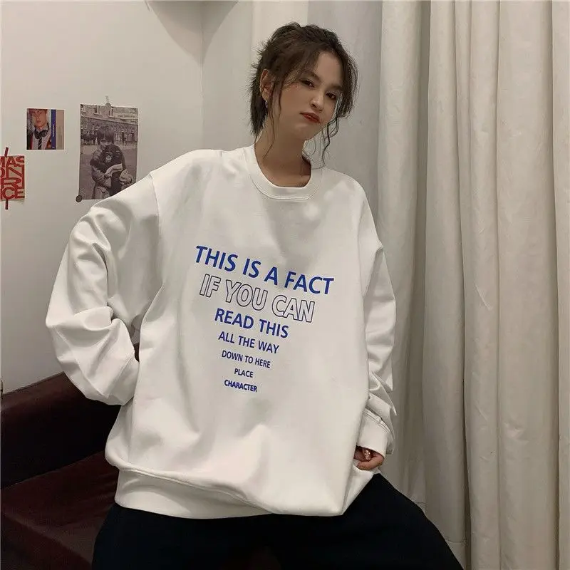 

Extra large size fat mm round neck sweatshirt for women spring and autumn loose lazy style bf thin Hong Kong style chic jacket