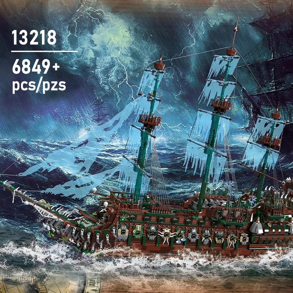 Ensemble de blocs de construction MouldKing 13218 Le Flying Dutchman, bateau pirate, 6849 pièces, modèle de galleon européen médiéval, bateau fantôme, kit de briques, jouets d'assemblage DIY pour adultes, cadeau idéal pour un anniversaire ou des vacances, décoration de la maison