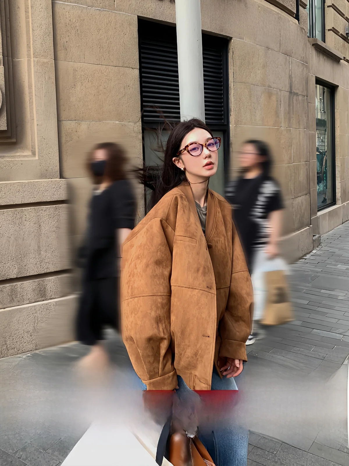 

Женское свободное американское ретро бейсбольное джаетное замшевое пальто с v-образным вырезом, дышащее длинное пальто из полиэфирного волокна на осень