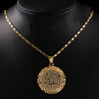 Vintage Golden Color Allah Pendant Necklace Round Fashion Middle East Charm Islam Gift Jewelry