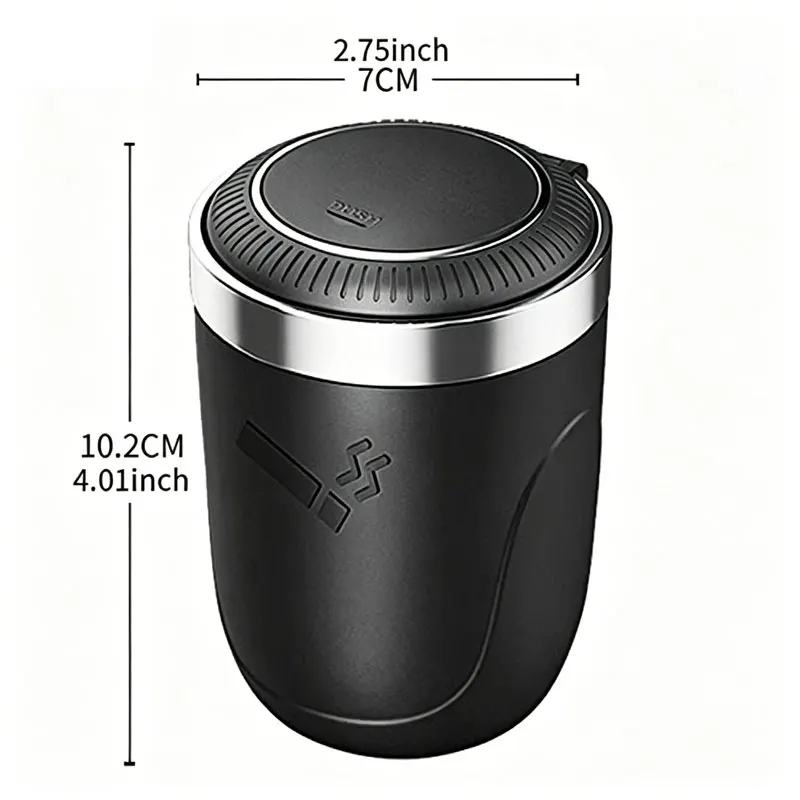 Car Ashtray with Lid Smell Proof, Car Cigarette Ashtray with Lid and Light, Stainless Metal Material, Easy To Clean for Most Car view 6