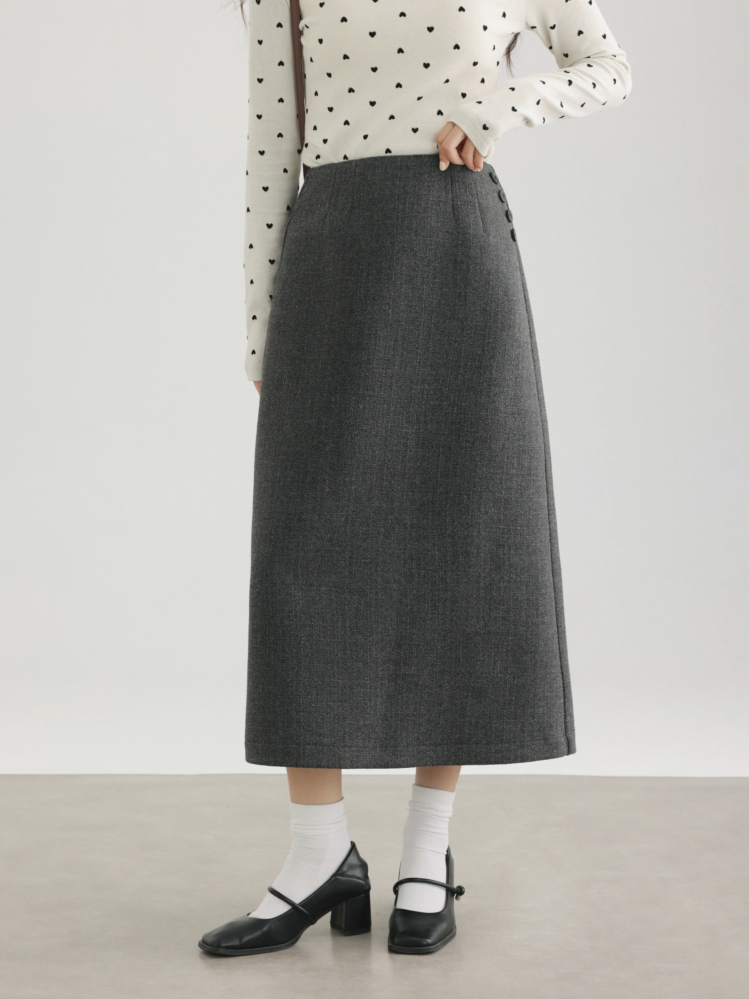 High Waist Straight Midi Skirt Women A-Line Split Skirt School Style Wool-Like Long Skirt Lady Warm Winter Chic Style Outfit