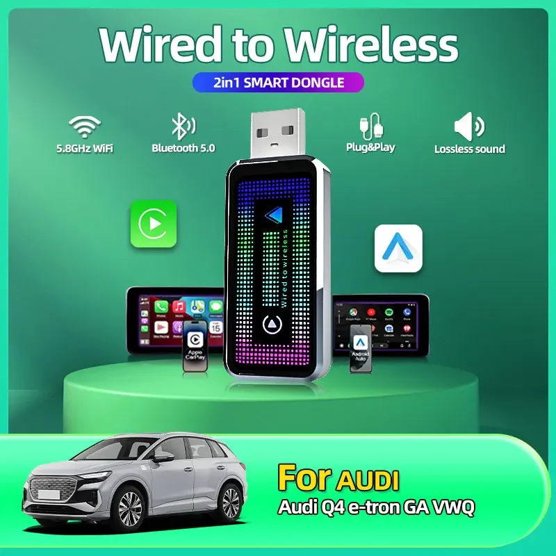 

New Carplay Wireless Adapter Android Auto 2in 1 Smart Dongle 2025 5G WIFI For iphone Android Phone For Audi Q4 e-tron GA VWQ
