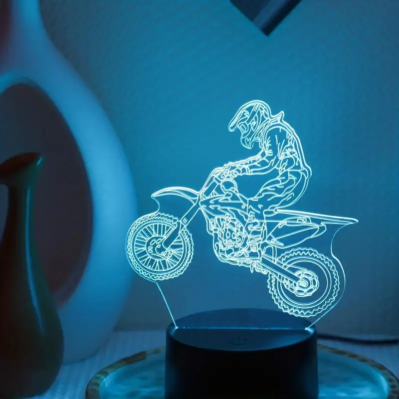 Motorcycle 3D Night Light Night Light Visual Desk Lamp with Touch Control Multiple Color Changes of RGB Ambient Light Gifts USB