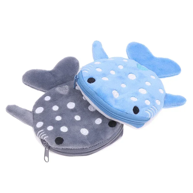 Cute Cartoon Shark Plush Coin Purse, Carteira Kawaii, Bolsa de moedas portátil, Organizador chave, Bolsa de fone de ouvido