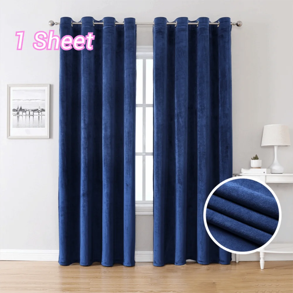Light-blocking Velvet Curtain Soft Texture Touch Noise Reducing Window Drape No Drilling Through-rod Privacy Partition Curtains
