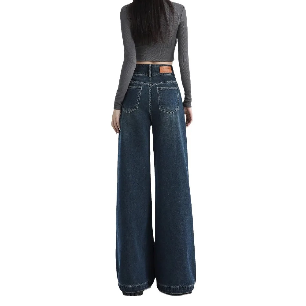 Jeans Women Distressed High Waist Wide Leg Pants Washed Floor Length Streetwear Female Vintage Denims 2024 Autumn Trousers