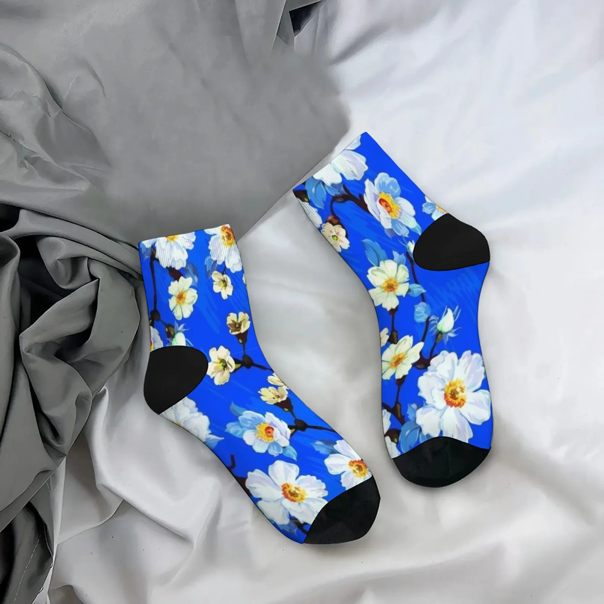 جوارب قصيرة للرجال من Crazy، زهور زرقاء بسيطة، مريحة وغير رسمية، جوارب هيب هوب للسفر واللياقة البدنية