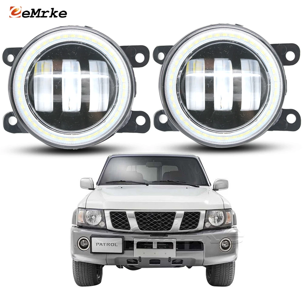 Upgrade Led Fog Lights DRL for Nissan Safari Patrol V Y61 Facelift 2005 2006 2007 2008 2009 Car PTF with Lens Angel Eyes Rings