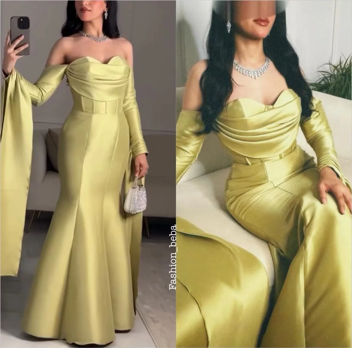 

Off the Shoulder Long Sleeve Pleated Prom Dresses Long for Arabic Women 2025 Corset Satin Mermaid Formal Evening Gowns