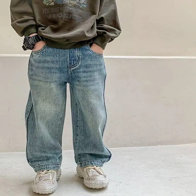 

Boys Jeans Spring and Autumn 2026 New Children's Stylish Straight Leg Pants Kids Retro Trousers 2 4 6 7 9Y