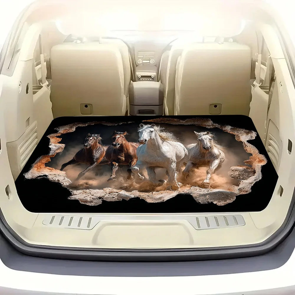 1pc, A Trunk Mat With A Galloping Horse Print, Soft, Durable, And Machine Washable, Designed To Protect The Trunk Of A New Car,