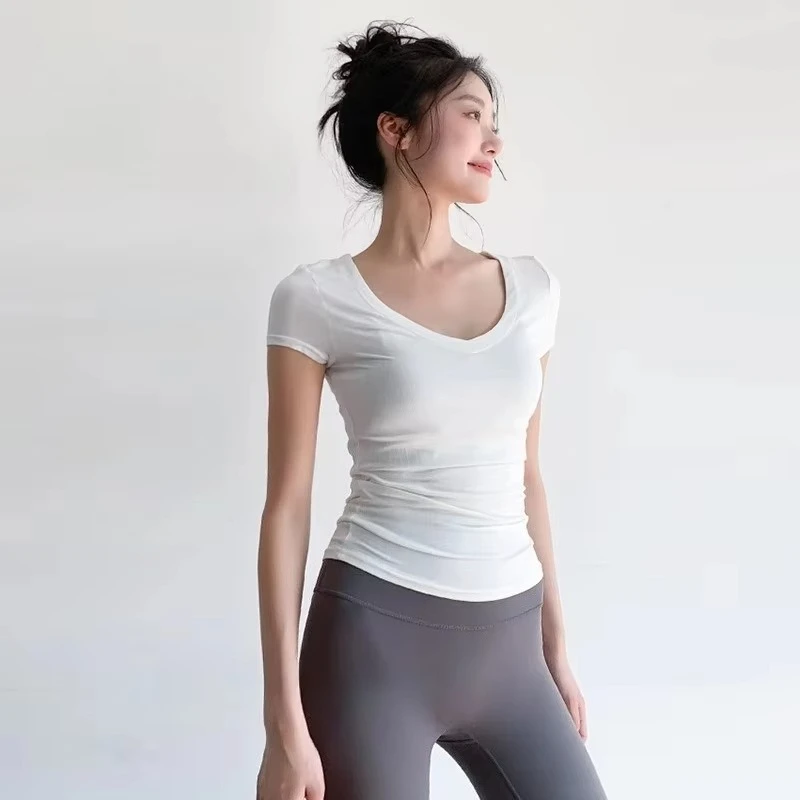 

Training Round Neck T-shirt Top Women's Summer Sports Short Sleeved Yoga Outfit Tight Fitting Thin Running Fitness T-shirt