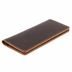 Moterm Crazy Horse Leather Long Wallets Genuine Leather Bifold Men Wallet Vintage Male Purse  carteira feminina