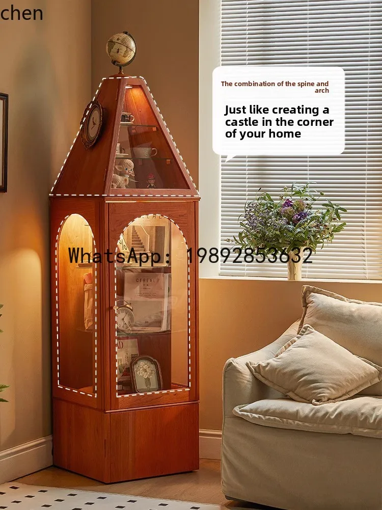 

living room display rotating bookshelf cabinet storage corner solid wood figure display cabinet