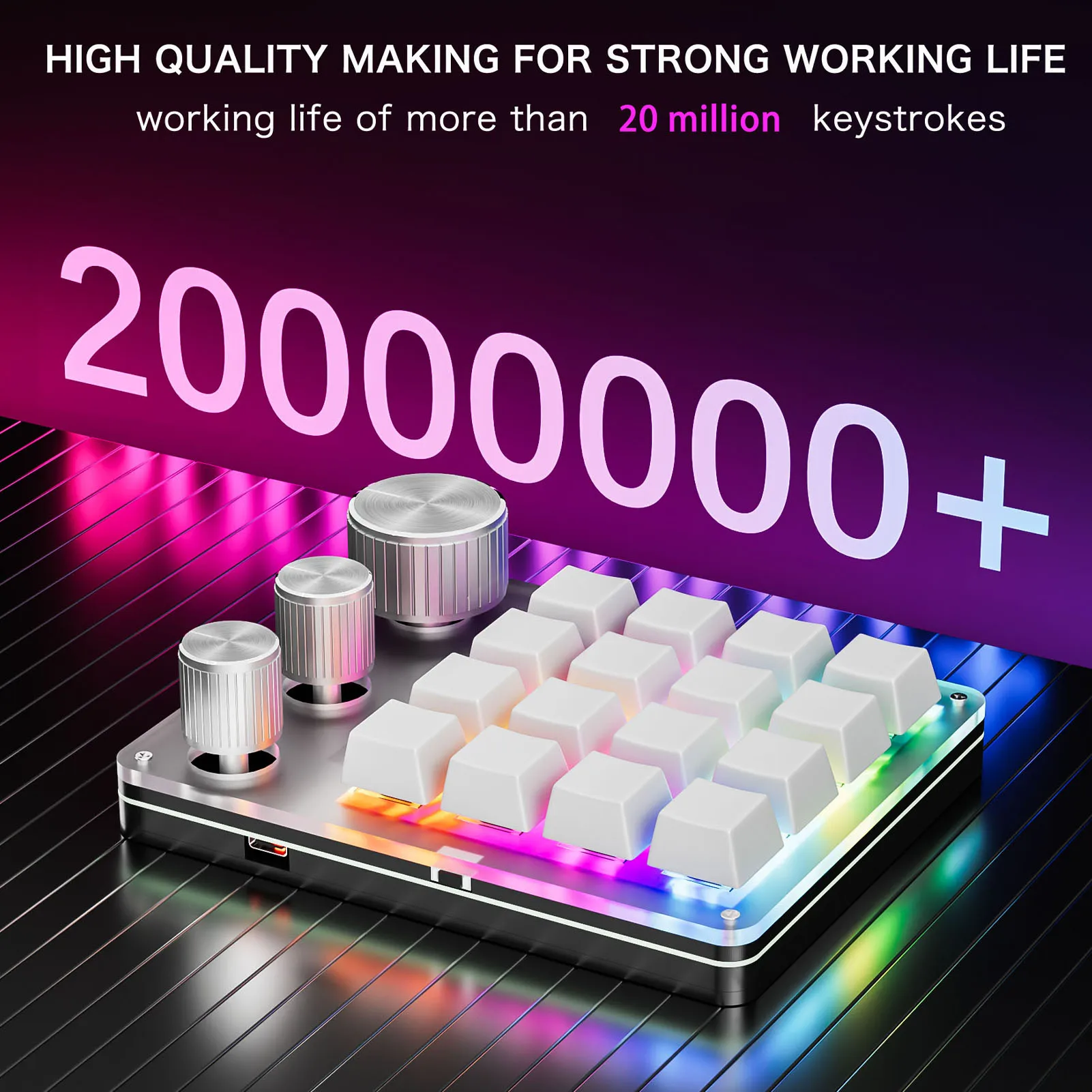 

Custom Mechanical Keyboard Wired Red Switch 3-Knob Custom Mechanical Keyboard Mini 16-Key with LED Backlight Drawing Gaming