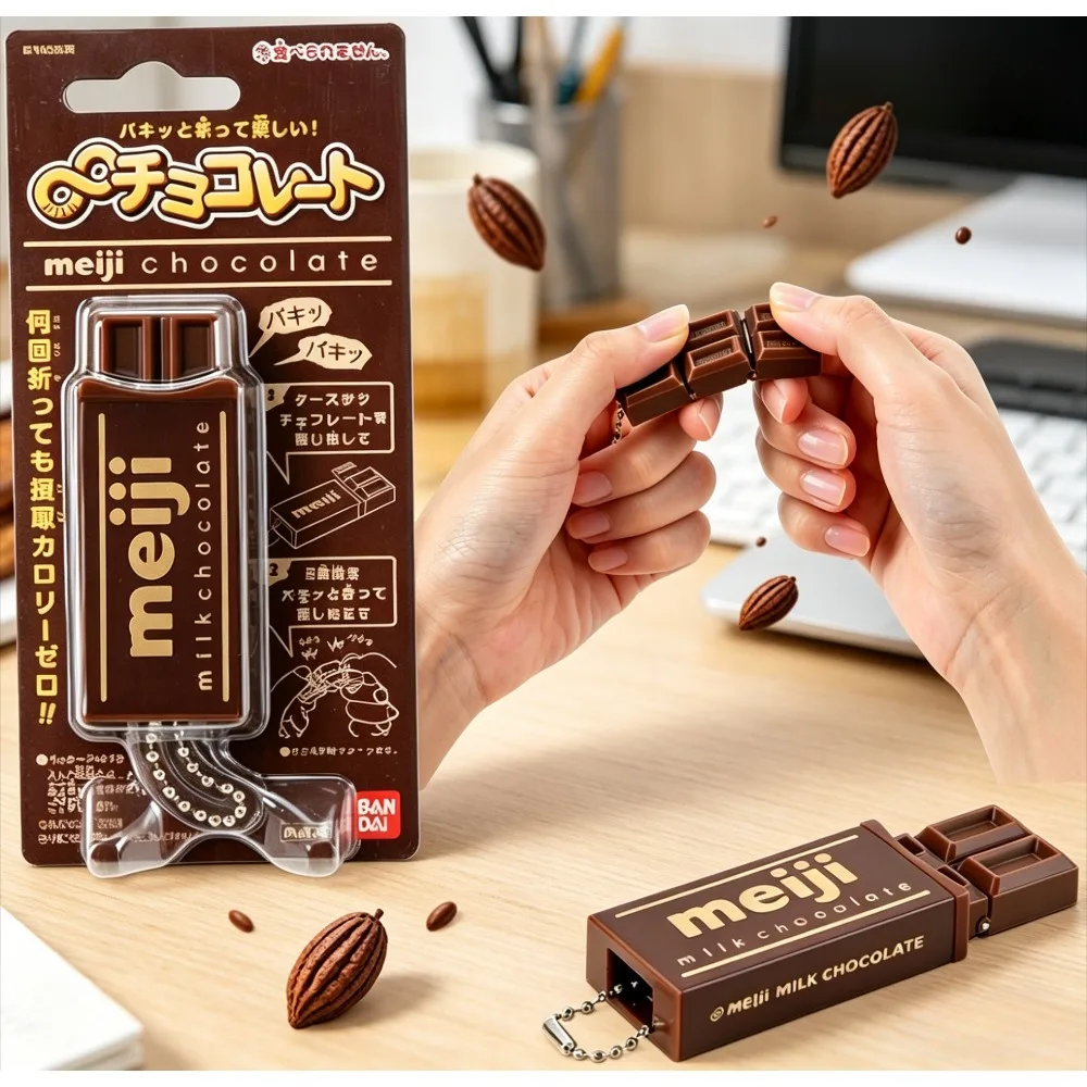 Simulated Chocolate Bar Fidget Keychain Bendable Snap Click ASMR Toy Fake Food Gadget Stress Anxiety Relief Desktop Decor Gift