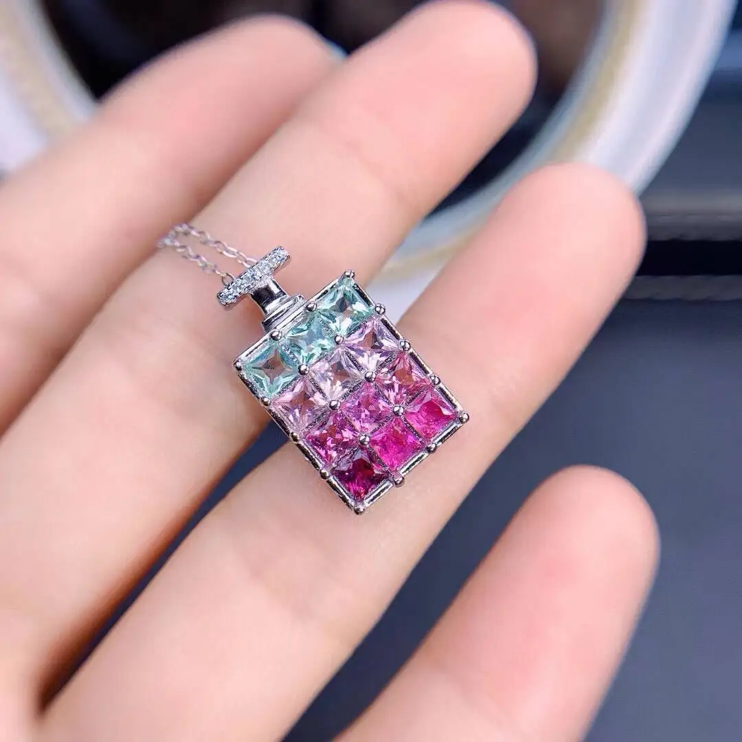 KJJEAXCMY Jewelry Natural Women's Tourmaline Pendant 925 silver inlay Colorful and splendid Crystal pure fire flash explosion
