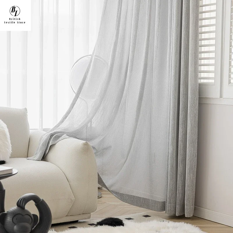 Custom  Size！！Modern Simple Japanese Cotton and Transparent Linen Sunshade Curtains for Living Dining Room Bedroom Decor Window