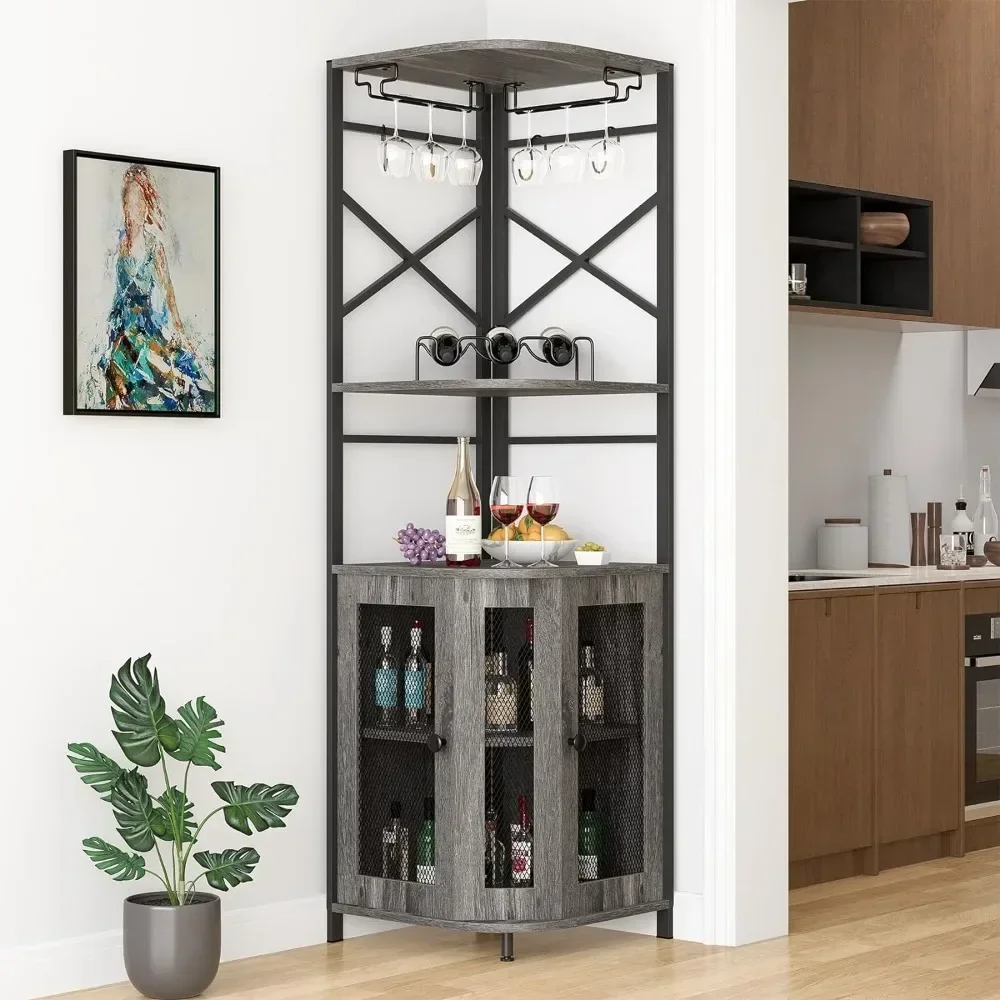 Armoire de bar avec vin T1 et verre T1, armoire d'angle avec étagères réglables, cave à vin domestique, bar