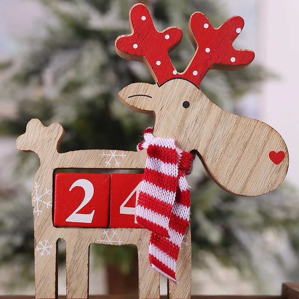 

2 pcs Christmas Wooden Decor Santa Elk -Friendly Desk Calendar For Holiday Party Home Window Bar Ktv Perpetual
